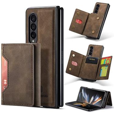 Imagem de Estojo de bolso de cartão destacável para Galaxy Z Fold 4 Folio Couro Carteira Magnética Suporte de Telefone para Samsung Z Fold 3 4, Café, PARA Galaxy Z Fold 4
