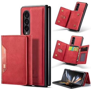 Imagem de Estojo de bolso de cartão destacável para Galaxy Z Fold 4 Folio couro carteira magnética suporte de telefone para Samsung Z Fold 3 4, vermelho, para Galaxy Z Fold 4
