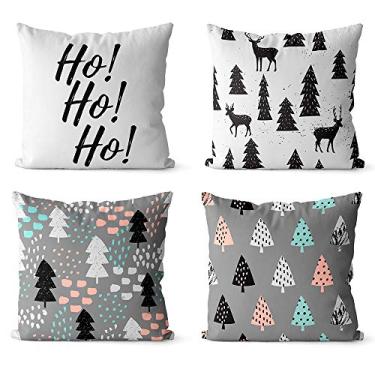 Imagem de kit 4 capas de almofadas natal renas e arvores