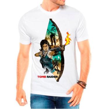 Imagem de Camiseta Masculina Branca Tomb Raider Lara Croft - Design Camisetas