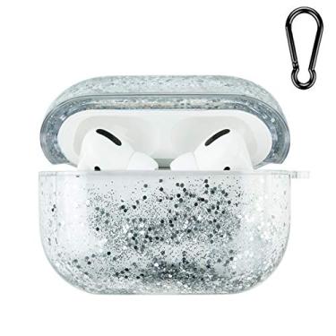 Imagem de Capa SGVAHY Bling Quicksand compatível com AirPods Pro, capa protetora rígida transparente com lantejoulas líquidas de luxo com chaveiro caixa de carregamento sem fio para meninas e mulheres (prata, AirPods Pro)