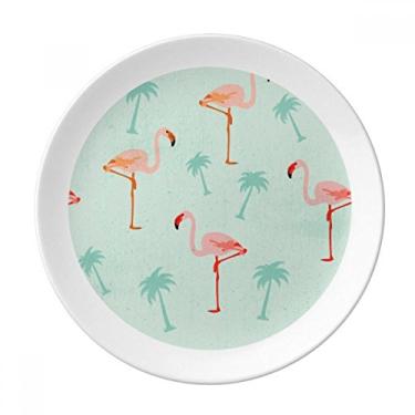 Imagem de Prato decorativo com estampa de flamingo rosa de porcelana salver louça de jantar