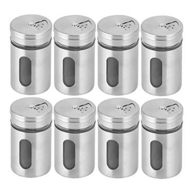 Imagem de Kit com 8 Saleiros Porta Condimento Pimenta Pote Vidro Aço Inox Visor