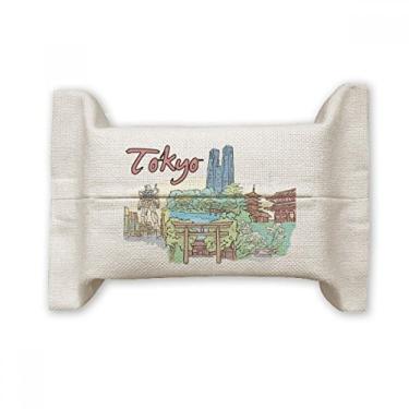 Imagem de Bolsa de linho de algodão pintada à mão com suporte de cobertura de papel para lenços faciais da cidade do Japão