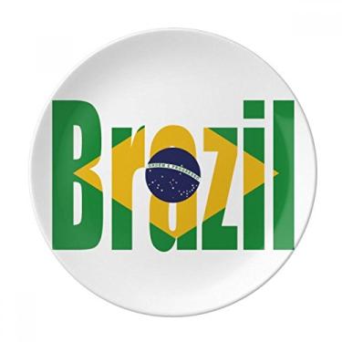 Imagem de Placa de nome da bandeira do Brasil decorativa de porcelana Salver louças de jantar