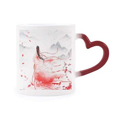 Imagem de Caneca Mei Xue em estilo chinês vermelho para aquarela sensível ao calor Caneca vermelha que muda de cor