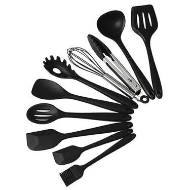 Imagem de Set Talheres para Cozinha Silicone + Bucket - Preto