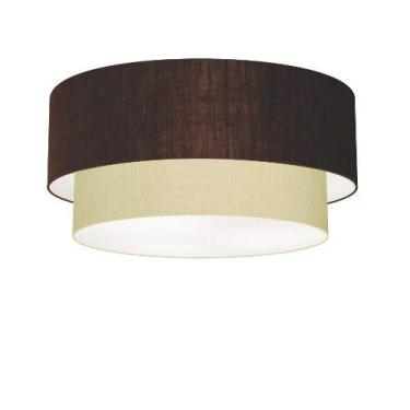 Imagem de Plafon Duplo Cilíndrico Cúpula Tecido 25/50x40 cm, Vivare Iluminação, Plafon3017 LCLA, Café/Bege, Médio