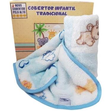 Imagem de Cobertor De Berço Bebê Pelo Alto 0,90X1,10M Jolitex Azul Ou Rosa