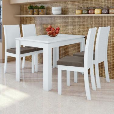 Imagem de Conjunto Mesa Retangular 120cm 4 Cadeiras Athenas Móveis Lopas Branco/Suede Animale Bege