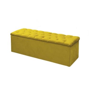 Imagem de Calçadeira Baú P/ Box Queen 160cm Mirage c/ Capitonê Suede Amarelo LM DECOR