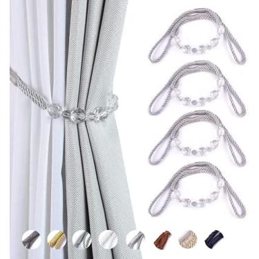 Imagem de Corda De Clipes De Amarras De Cortina, Pacote De 4 Amarras De Cortina Com Cortinas Decorativas Com Contas De Cristal Retenções De Corda De Cortina Feita À Mão,Prata,incomparable13