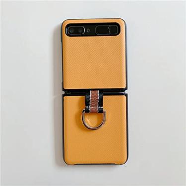 Imagem de Caso de anel para Samsung Z Flip Fibra de carbono Padrão de lichia Anel de dedo Suporte de fivela Hard PC Shell Para ZFlip 1 2 Moda, 5, Amarelo, Para SAM Z Flip 1 2