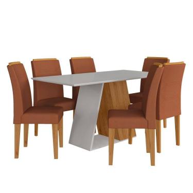 Imagem de Conjunto Sala De Jantar 6 Cadeiras áquila Cinamo/off White/terrac - Ma