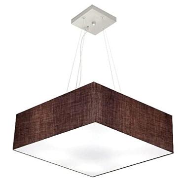 Imagem de Lustre Pendente Quadrado Cúpula Tecido 15/70x70 cm, Vivare Iluminação, Pendente4137 LC, Café, Grande