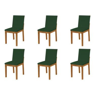 Imagem de Kit 6 Cadeiras De Jantar Luxo Pérola Estofadas Em Veludo Verde Base Ma