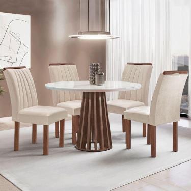 Imagem de Mesa de Jantar 4 Lugares Kansas/Arizona com Vidro Chocolate/Off White/Suede Bege 17990 - Cel Móveis
