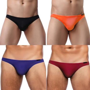 Imagem de Avidlove Pacote com 4 cuecas de biquíni de cintura baixa, calcinha sedosa, tanga sexy, Preto/Laranja/Roxo/Vermelho-GP1, M