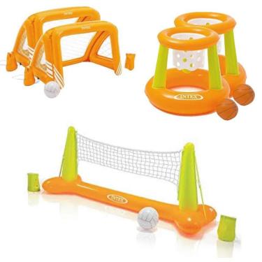 Imagem de Kit Praia e Piscina 1 Volei + 2 Traves de Polo + 2 Cesta de Basquete Inflável  Intex