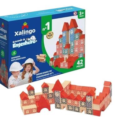 Imagem de Brinquedo Pedagógico Educativo Blocos De Montar Em Madeira Engenheiro N 1 42 Pçs (42 peças)