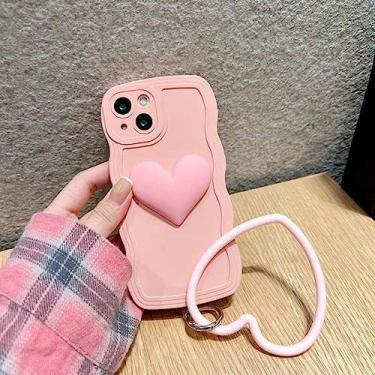 Imagem de Capa de telefone onda de silicone líquido com corrente de anel de pulso em arco para Samsung Galaxy S24 S23 S22 S21 S20 FE Ultra S24 Plus S20FE capa macia, anel de coração rosa, para Galaxy S21 Ultr