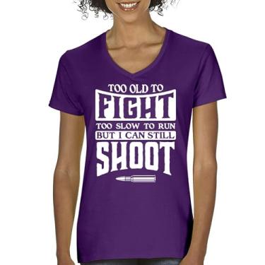 Imagem de Camiseta feminina Too Slow to Run But I Can Still Shoot gola V 2nd Amendment Second Gun Rights Retired Veteran Patriotic Tee, Roxa, M