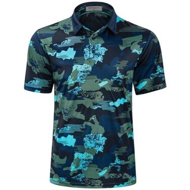 Imagem de Derminpro Camisas masculinas camufladas de golfe com absorção de umidade, manga curta/longa, polo de golfe, 433-Navy & Army Camo, XXG