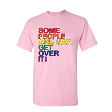 Imagem de Some People are Gay. Get Over It! Camiseta LGBTQ Pride Rainbow masculina, Rosa claro, XG