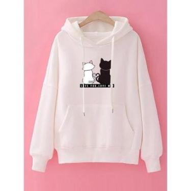Imagem de Blusa De Frio Moletom Feminino Bolso Canguru Casal Gatinhos-Feminino