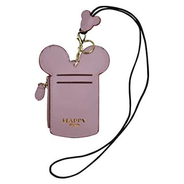 Imagem de BUUFAN Chique bonito couro PU viagem porta-cartão de identificação de estudante cordão bolsa de pescoço bolsa com carteira de moedas para estudantes escolares mulheres crianças adolescentes meninas (roxo)