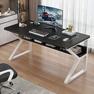 Imagem de Mesa de computador em forma de K, mesa de trabalho ergonômica para estudo, estação de trabalho para home office, mesa de pc, mesa de jogos com portas USB e gerenciamento de cabos, preta, 80x