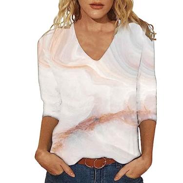 Imagem de Camiseta casual de manga 3/4 para mulheres, outono, verão, moderno, retrô, estampa de flores silvestres, pulôver, blusas, confortáveis e soltas, Z3 - bege, GG