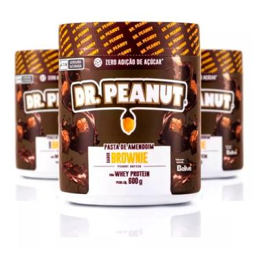Imagem de Kit 3x Pasta De Amendoim Com Whey Protein 600g Cada - Dr Peanut (Brownie)