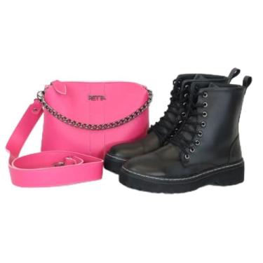 Imagem de Kit Bolsa Transversal e Bota Coturno Feminina Retta (38, PINK)