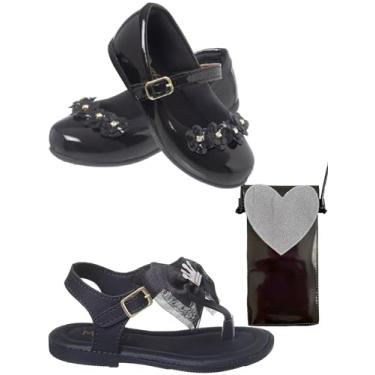 Imagem de Kit Sandalia Menina Sapatilha Feminina Social e Bolsa Lateral Pequena (Preta, BR, Criança de 4 a 8 anos, Numérico, 24)
