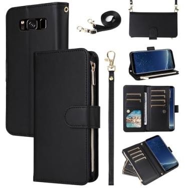 Imagem de Furill Capa carteira para Samsung Galaxy S8 Plus com alça de pulso, alça de ombro transversal, bolsa com zíper, 11 + compartimentos para cartões, capa protetora para celular S8plus S 8 8plus 8S Edge