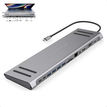 Imagem de Hub USB-C 13 em 1 Vision Gaming ® Suporte Inclinado Dock Station 1x PowerDelivery, 2x USB-C, 3x USB 2.0, USB 3.0 VGA, HDMI, RJ45, P2