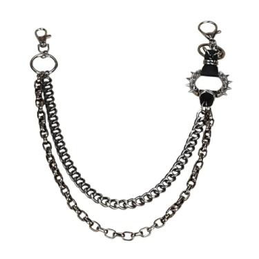 Imagem de Calças vintage corrente punk calça jeans corrente bolso corrente acessório de moda com fechos lagosta, One Size