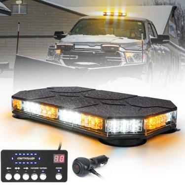 Imagem de LUMENIX Barra de luzes estroboscópicas de telhado com painel de controle, aviso de trânsito magnético de emergência aviso de trânsito cuidado piscando arado luz LED, para veículos de construção, caminhões de reboque, limpa-neve, carro postal branco/âmbar