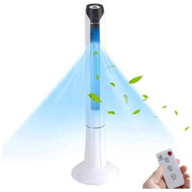 Imagem de Ventilador de Torre sem Lâmina com Controle Remoto, Display LED e Temporizador 15h, 110V 60W, LDAILY, Branco