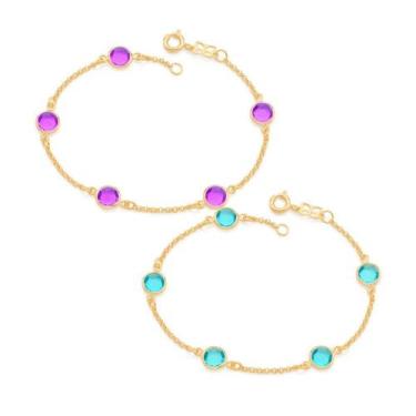 Imagem de Pulseira rommanel elo português cristais redondos azul ou lilás 551281
