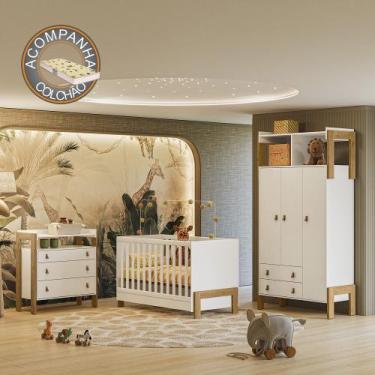 Imagem de Quarto de Bebê Fantasia Completo Qmovi Branco Acetinado + Colchão Gazi