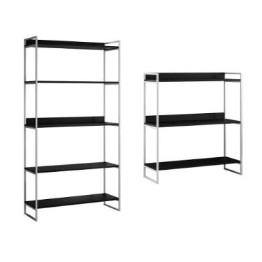 Imagem de Kit Industrial Estante Guaecá 180x95 E Aparador Industrial 3 Prateleir