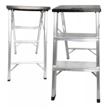 Imagem de Escada Pequena 2 Degraus Alumínio Dobravel Vira Banco - HM GARCIA