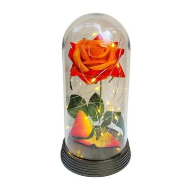 Imagem de Luminária A Rosa Encantada Laranja 20 Cm Base Ouro Quente - Amor Lindo