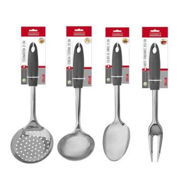 Imagem de Jogo com 4 talheres em aço inox escumadeira, concha, colher, garfo - H