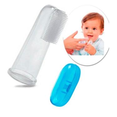 Imagem de Massageador Gengiva Mordedor Escova Bebê Silicone Com Estojo Azul - Ba
