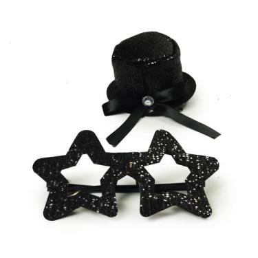 Imagem de Kit Acessórios Fantasia Chapéu com Presilha e Óculos Estrela Preto Bri