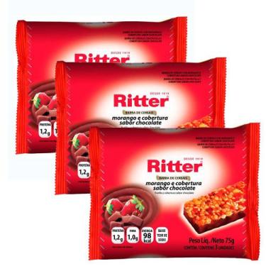 Imagem de Kit 3 Barra de Cereais Ritter Morango e Cobertura Sabor Chocolate com 