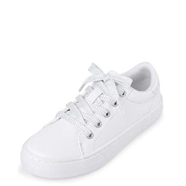 Imagem de The Children's Place Tênis feminino uniforme de cano baixo, Branco, 13 Little Kid